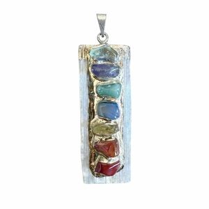 Chakra Crystal Pendant on Selenite Wand Healing Stone Necklace